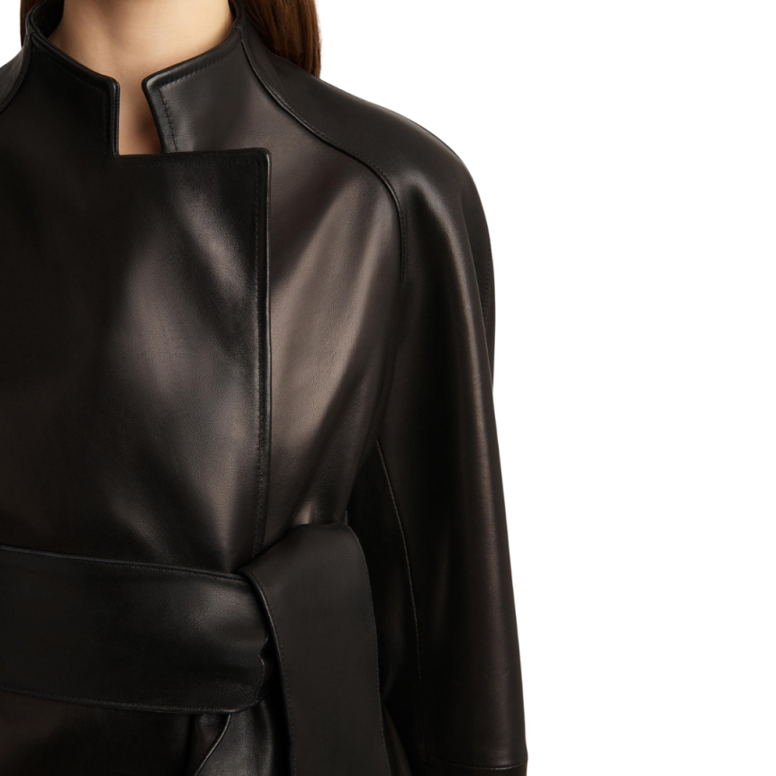 Veste portefeuille KHAITE Edith cuir agneau noir ceinture à nouer