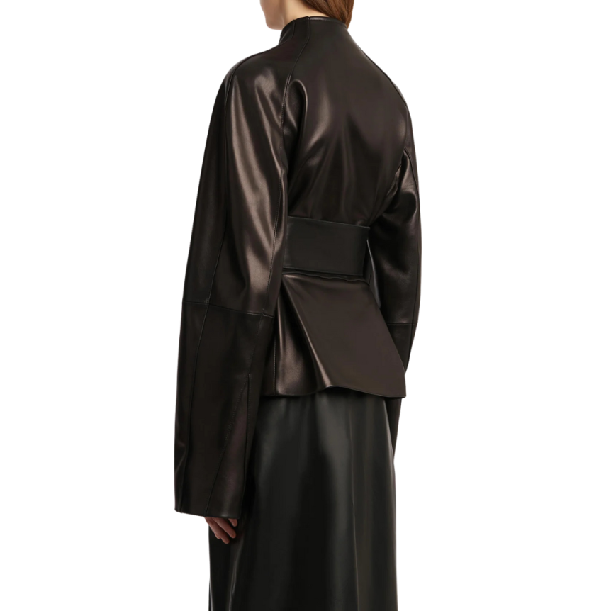 Veste portefeuille KHAITE Edith cuir agneau noir ceinture à nouer