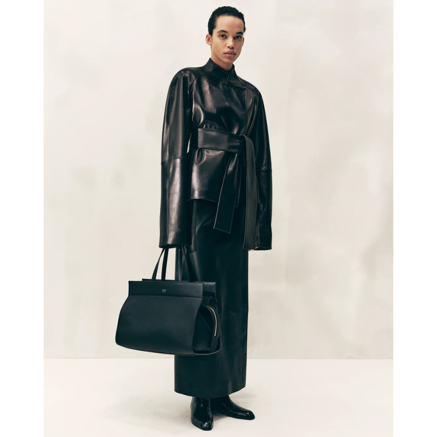 Veste portefeuille KHAITE Edith cuir agneau noir ceinture à nouer