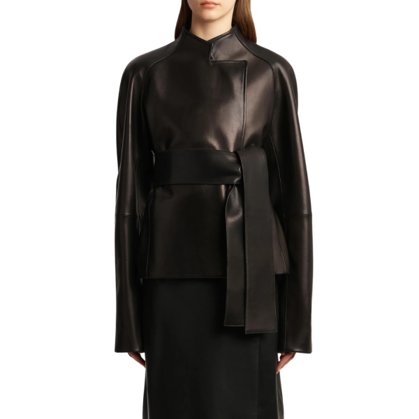 Veste portefeuille KHAITE Edith cuir agneau noir ceinture à nouer