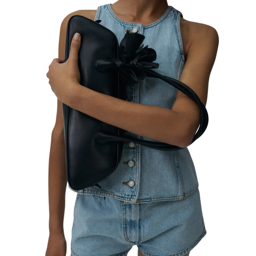 Sac trapèze porté épaule MAGDA BUTRYM Brigitte cuir noir fleur