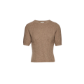 Pull col rond manche courte cachemire maille côtelée beige