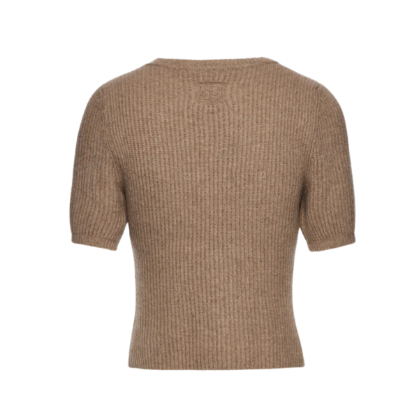 MAGDA BUTRYM Pull col rond manche courte cachemire maille côtelée beige