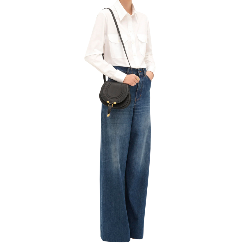 Petit sac porté épaule CHLOE Marcie cuir veau grainé noir bandoulière