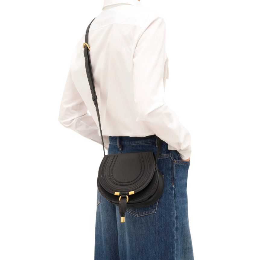 Petit sac porté épaule CHLOE Marcie cuir veau grainé noir bandoulière