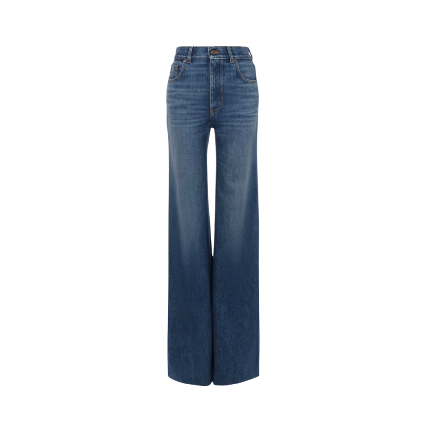 Jean taille haute CHLOE large denim coton bio bleu foncé