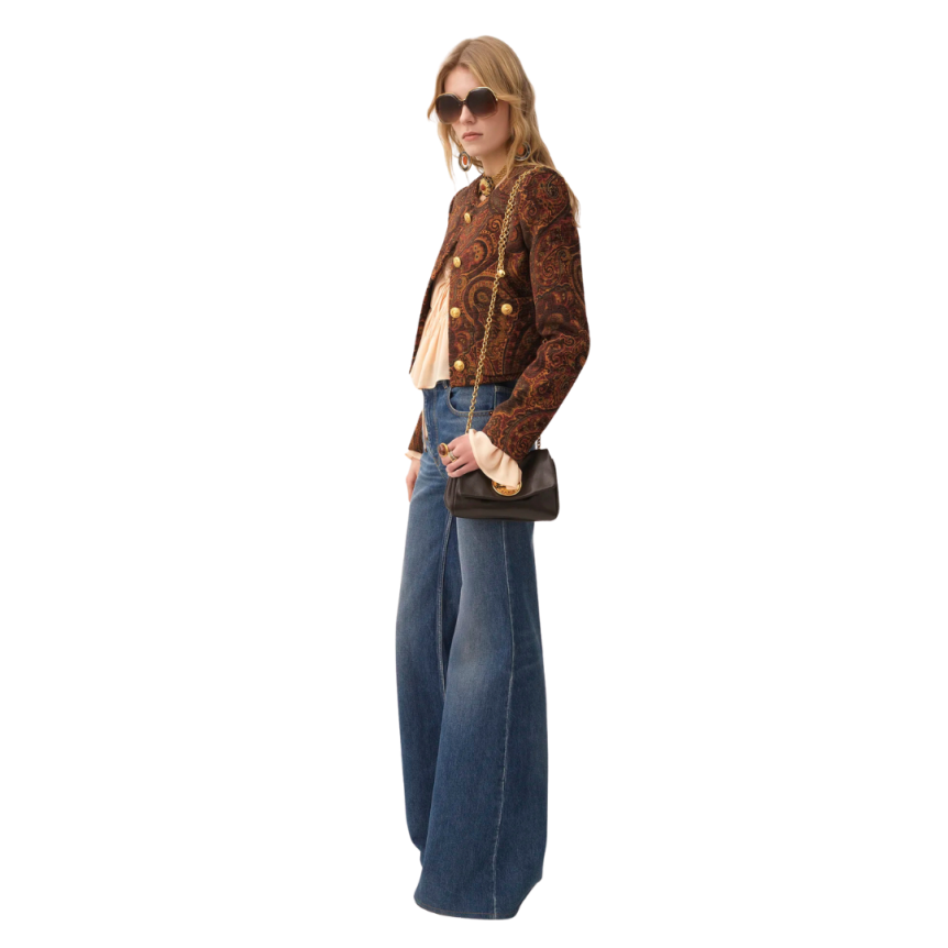 Jean taille haute CHLOE large denim coton bio bleu foncé