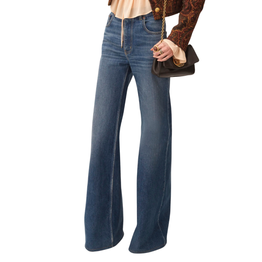 Jean taille haute CHLOE large denim coton bio bleu foncé