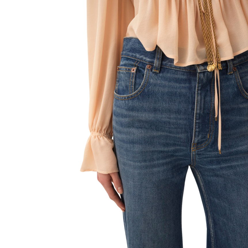 Jean taille haute CHLOE large denim coton bio bleu foncé