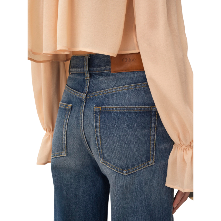 Jean taille haute CHLOE large denim coton bio bleu foncé