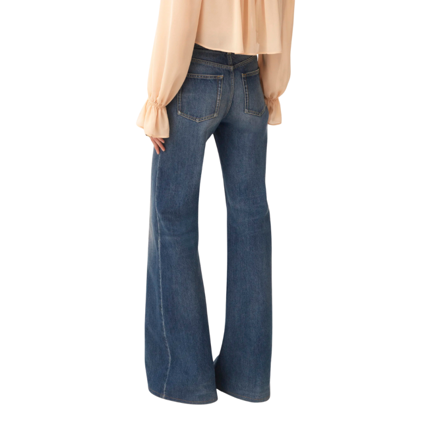 Jean taille haute CHLOE large denim coton bio bleu foncé