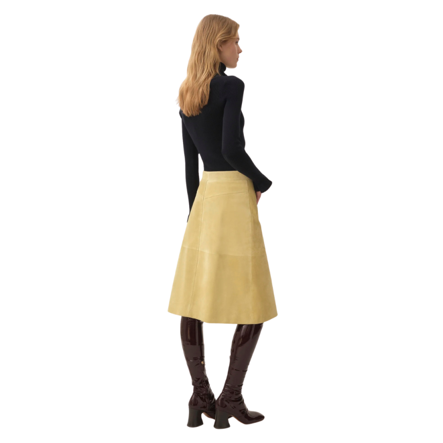 Pull col roulé CHLOE ajusté maille coton laine bleu marine volant col