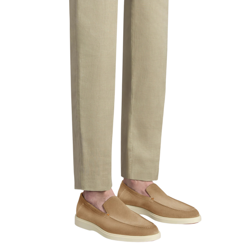 SANTONI Mocassins daim beige naturel semelle blanche