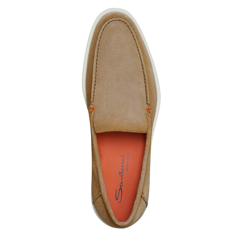 SANTONI Mocassins daim beige naturel semelle blanche