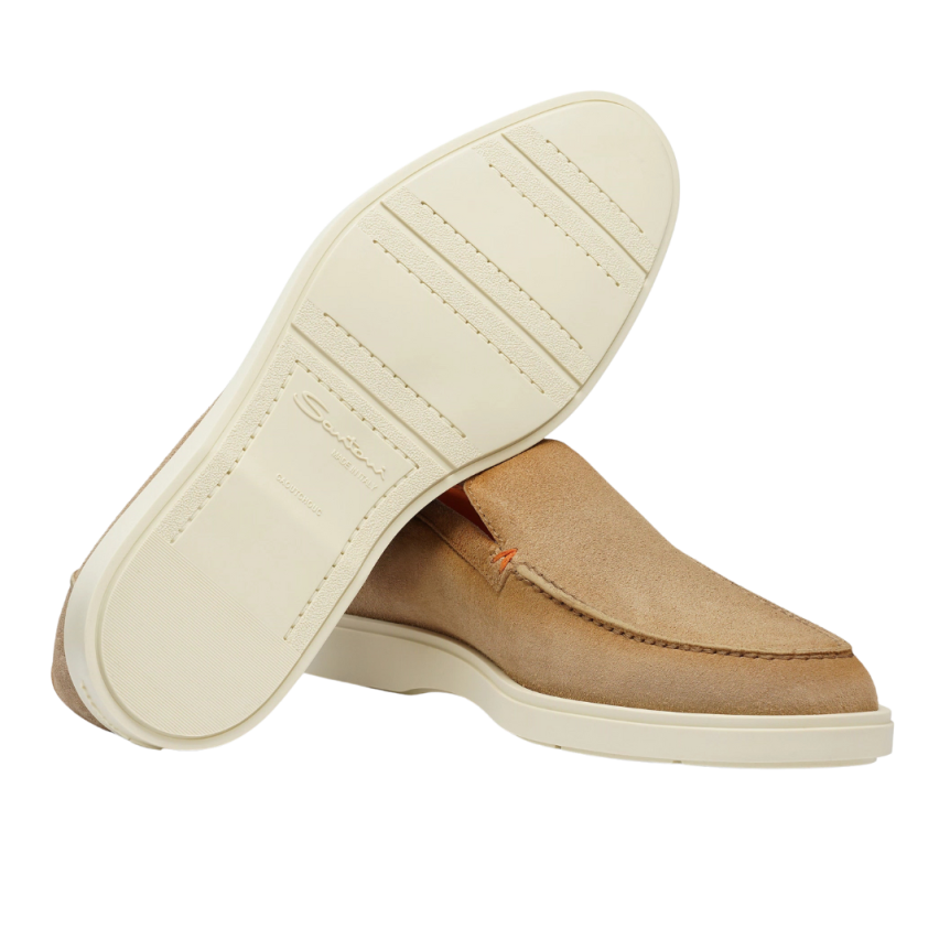 SANTONI Mocassins daim beige naturel semelle blanche