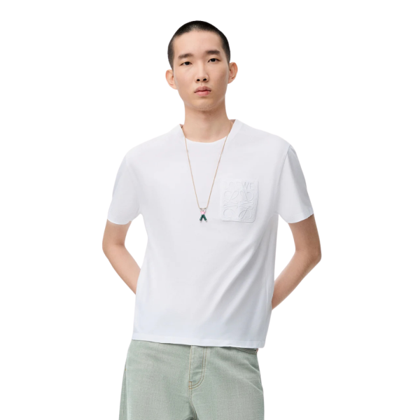 T-shirt LOEWE col rond coton blanc poche broderie anagramme
