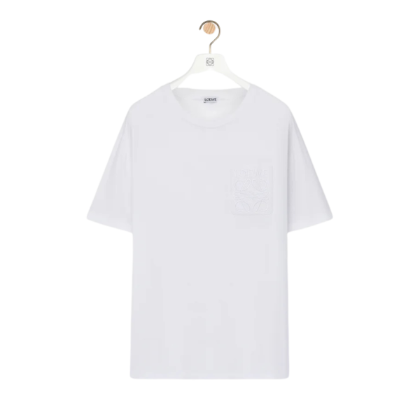 T-shirt LOEWE col rond coton blanc poche broderie anagramme