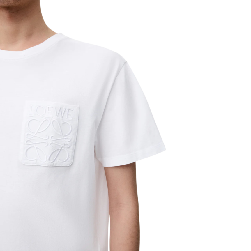 T-shirt LOEWE col rond coton blanc poche broderie anagramme