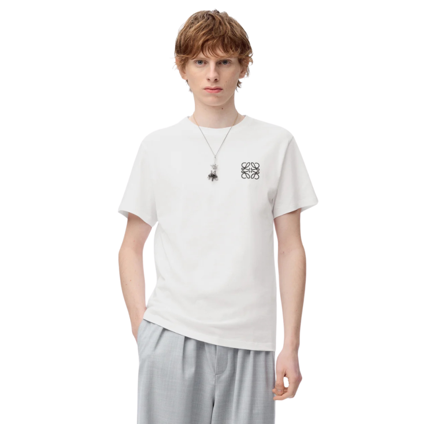 T-shirt LOEWE col rond coton blanc broderie anagramme noir