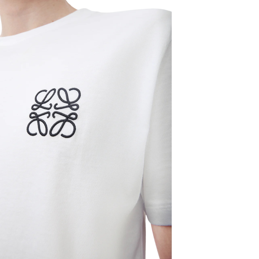 T-shirt LOEWE col rond coton blanc broderie anagramme noir