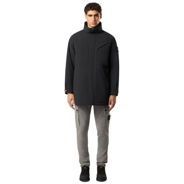 Parka longue STONE ISLAND Soft Shell nylon noir coupe vent imperméable
