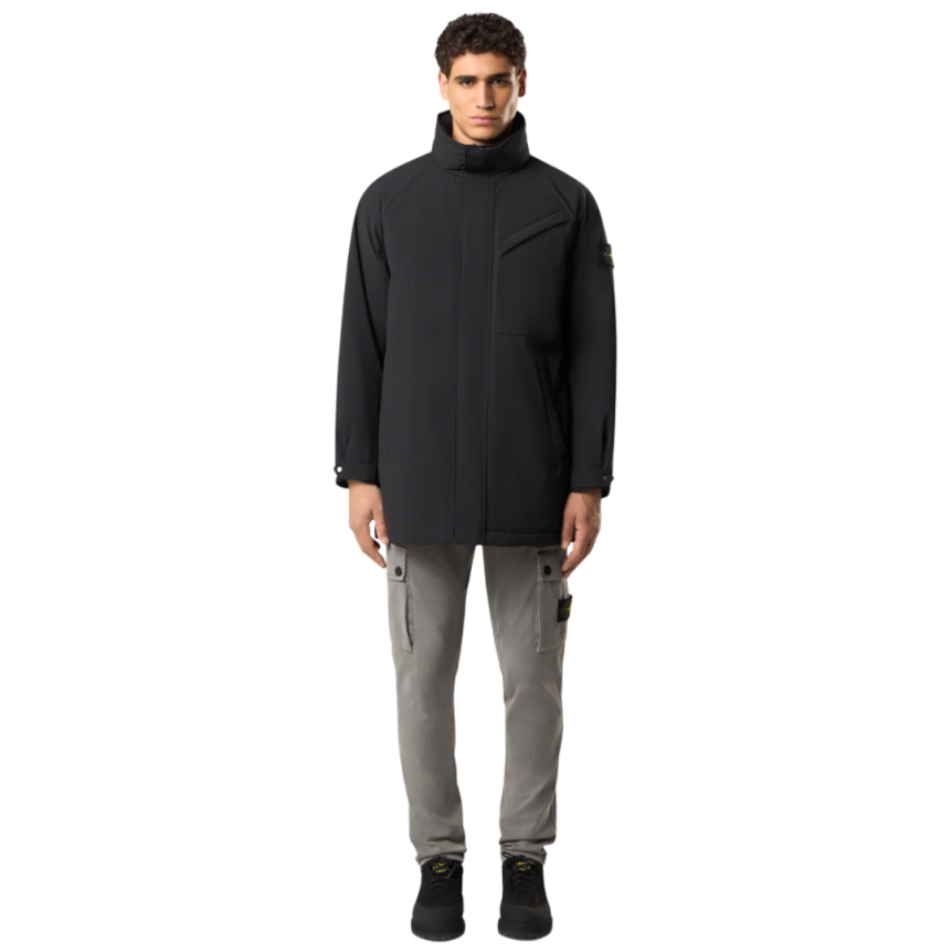 Parka longue STONE ISLAND Soft Shell nylon noir coupe vent imperméable