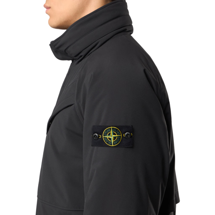 Parka longue STONE ISLAND Soft Shell nylon noir coupe vent imperméable
