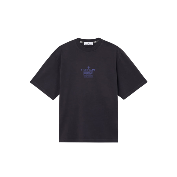 T-shirt col rond STONE ISLAND manche courte coton bleu marine imprimé Industrial Logos