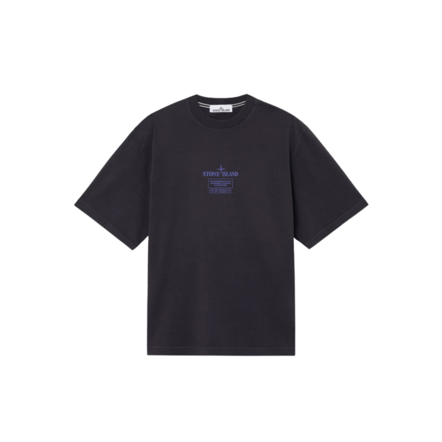 T-shirt col rond STONE ISLAND manche courte coton bleu marine imprimé Industrial Logos