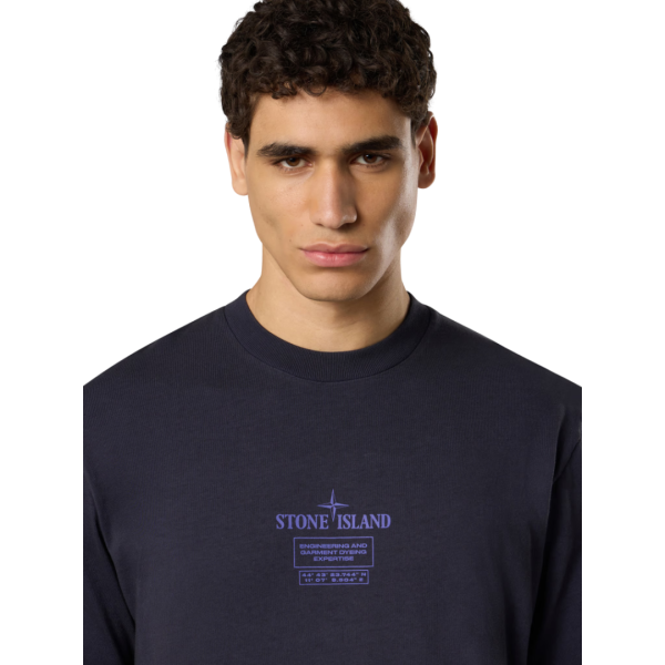 T-shirt col rond STONE ISLAND manche courte coton bleu marine imprimé Industrial Logos
