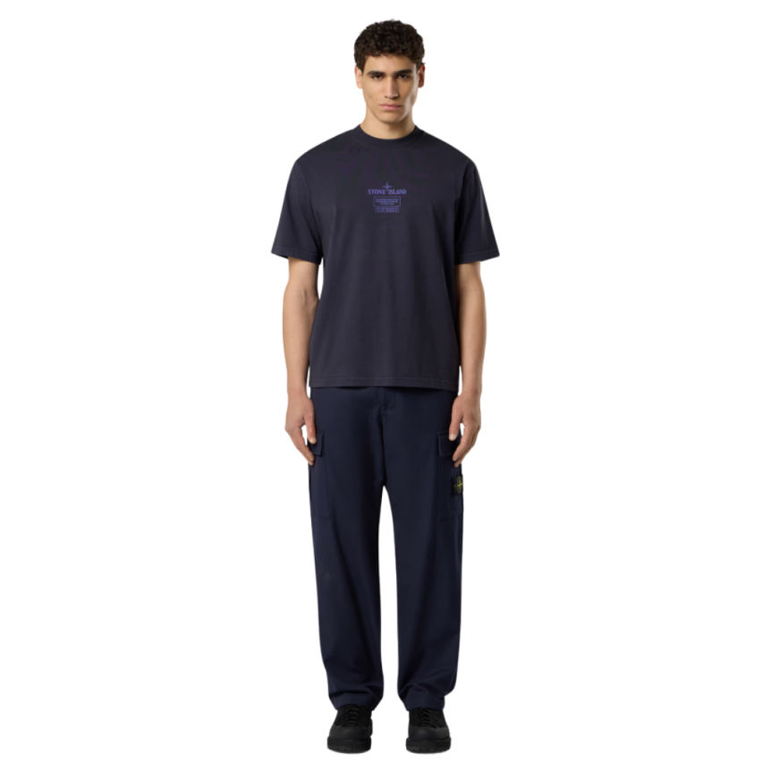 T-shirt col rond STONE ISLAND manche courte coton bleu marine imprimé Industrial Logos