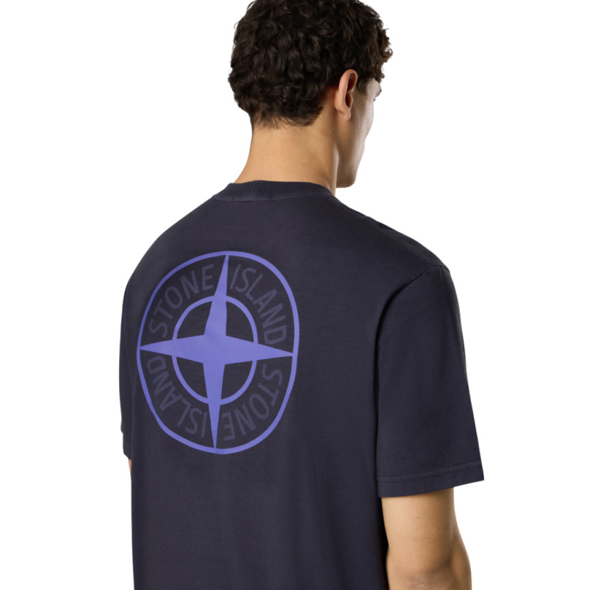 T-shirt col rond STONE ISLAND manche courte coton bleu marine imprimé Industrial Logos