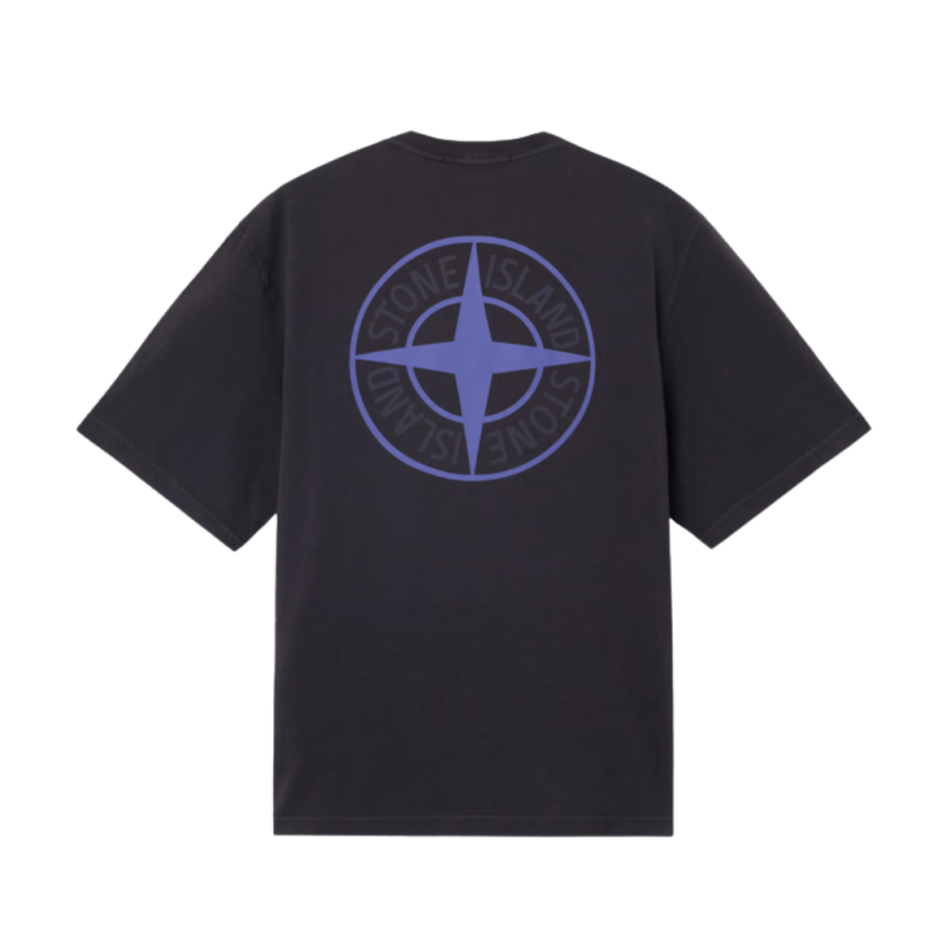 T-shirt col rond STONE ISLAND manche courte coton bleu marine imprimé Industrial Logos