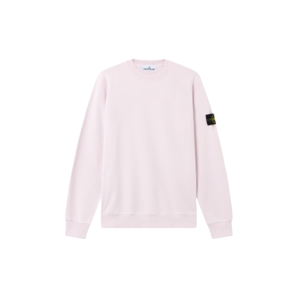 Sweat-shirt ras-du-cou STONE ISLAND molleton coton bio rose pale poignet élastique