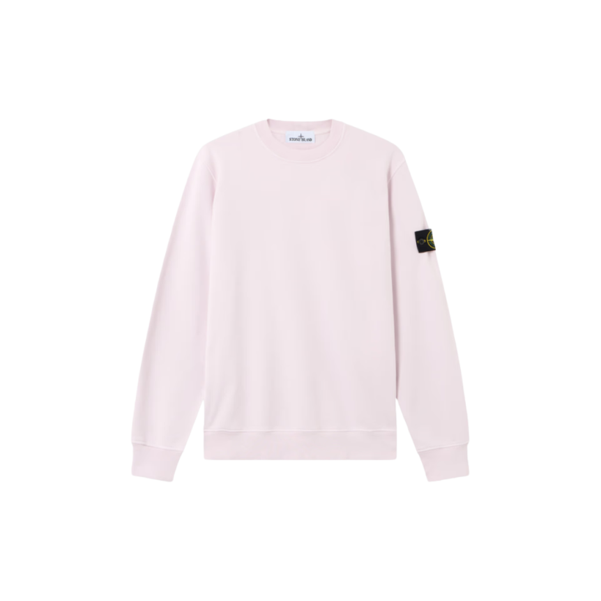 Sweat-shirt ras-du-cou STONE ISLAND molleton coton bio rose pale poignet élastique