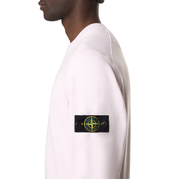 Sweat-shirt ras-du-cou STONE ISLAND molleton coton bio rose pale poignet élastique