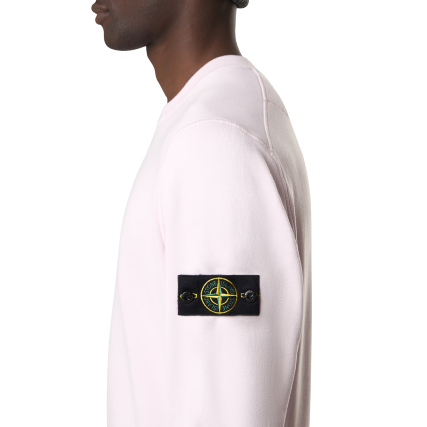 Sweat-shirt ras-du-cou STONE ISLAND molleton coton bio rose pale poignet élastique