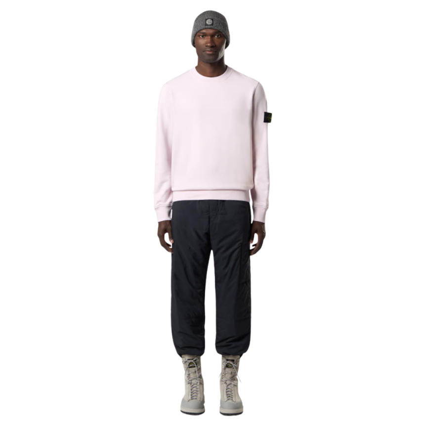 Sweat-shirt ras-du-cou STONE ISLAND molleton coton bio rose pale poignet élastique
