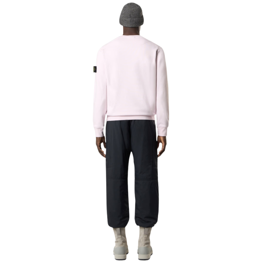 Sweat-shirt ras-du-cou STONE ISLAND molleton coton bio rose pale poignet élastique