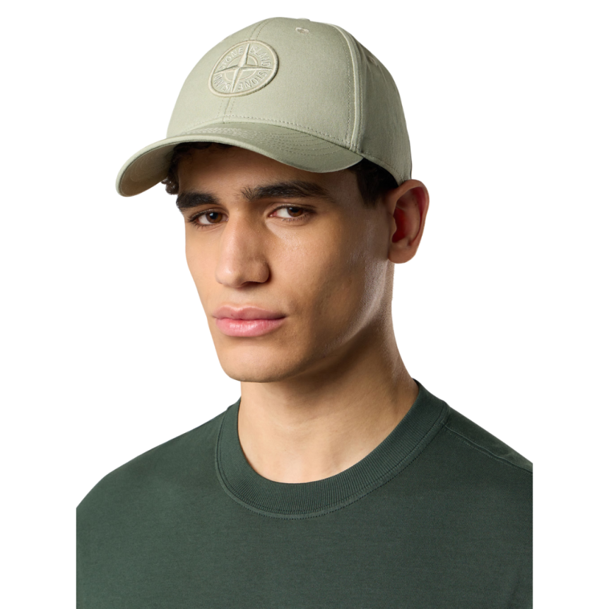 Casquette STONE ISLAND coton reps vert sauge broderie Compass
