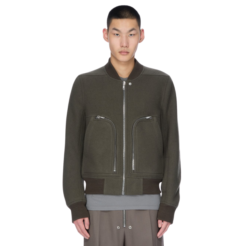 Blouson zippé RICK OWENS bomber laine vierge bouillie grise