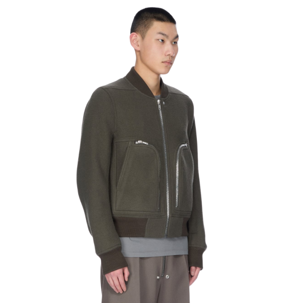 Blouson zippé RICK OWENS bomber laine vierge bouillie grise