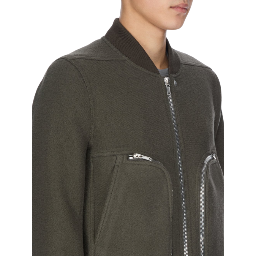 Blouson zippé RICK OWENS bomber laine vierge bouillie grise