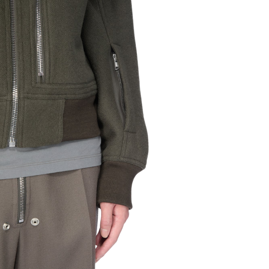 Blouson zippé RICK OWENS bomber laine vierge bouillie grise