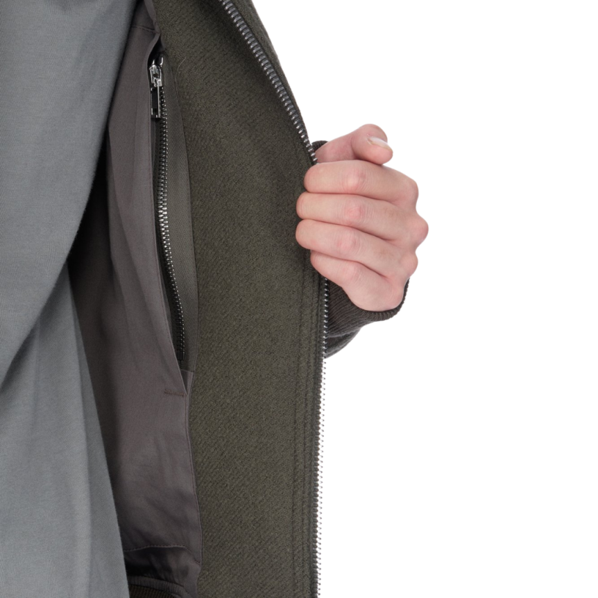 Blouson zippé RICK OWENS bomber laine vierge bouillie grise