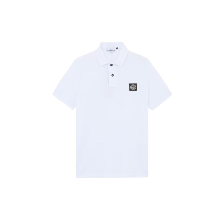 Polo STONE ISLAND slim manche courte coton blanc écusson Compass