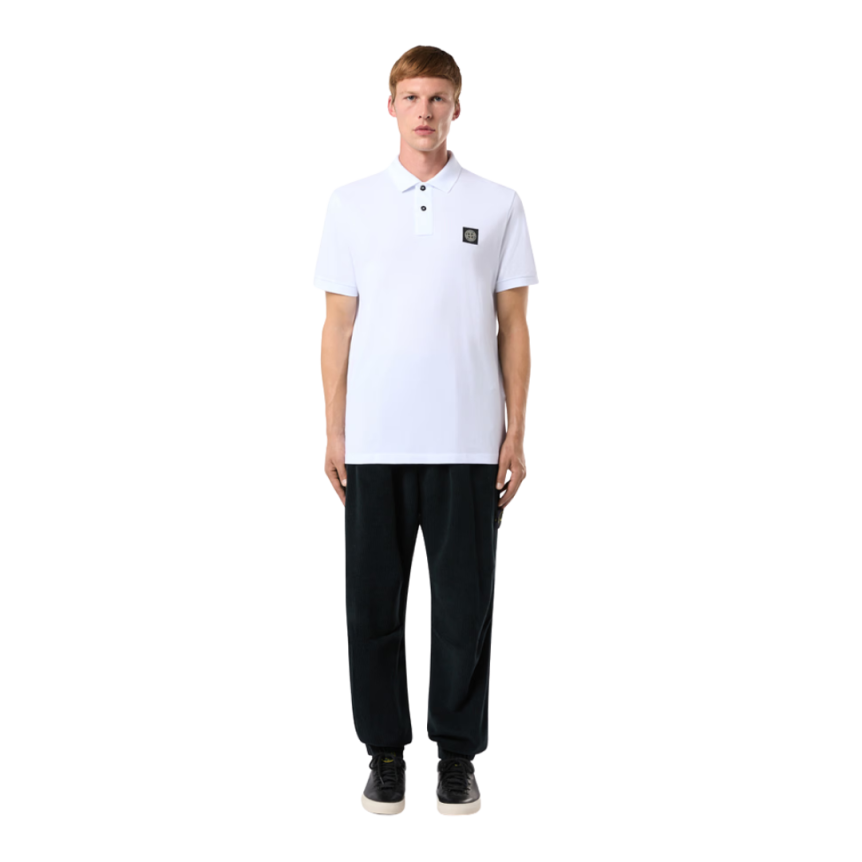 Polo STONE ISLAND slim manche courte coton blanc écusson Compass