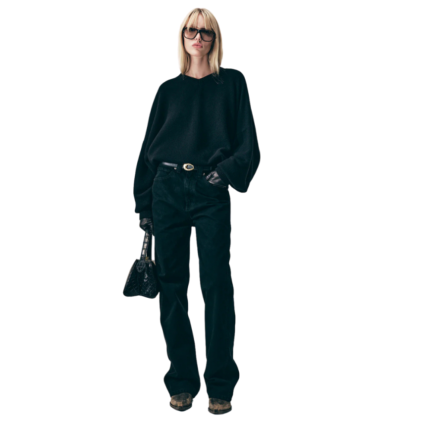 KHAITE Jeans 5 poches Bonnie taille basse denim coton noir