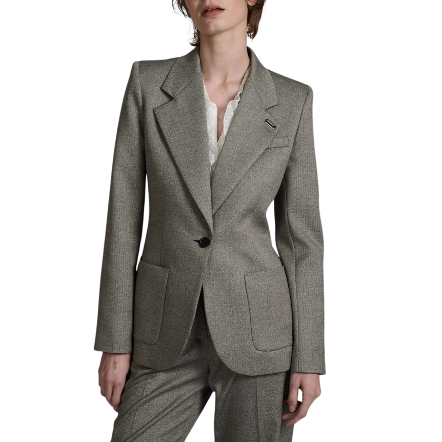 Veste costume BARBARA BUI 1 bouton micro chevrons gris poches plaquées