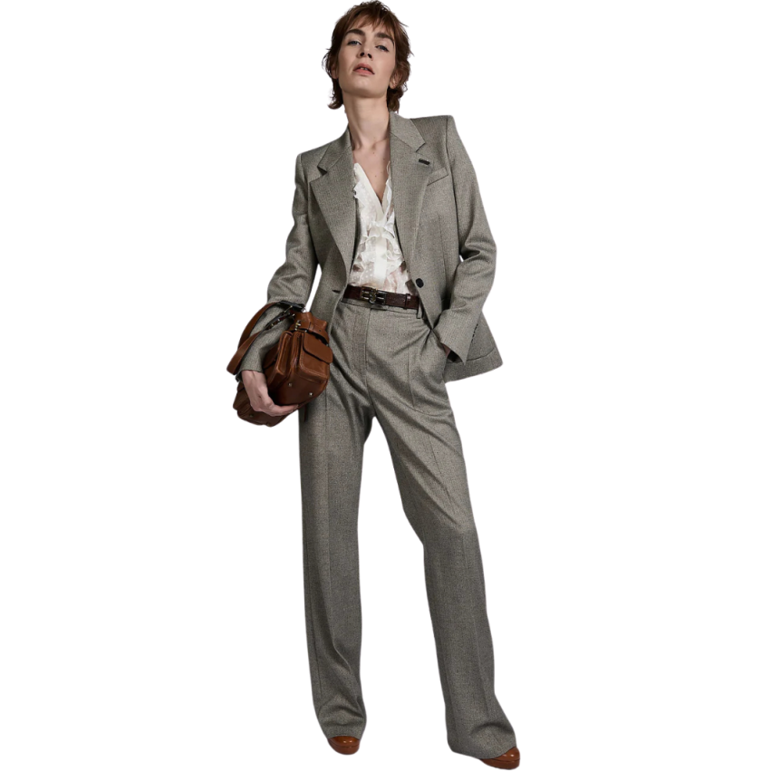 Veste costume BARBARA BUI 1 bouton micro chevrons gris poches plaquées